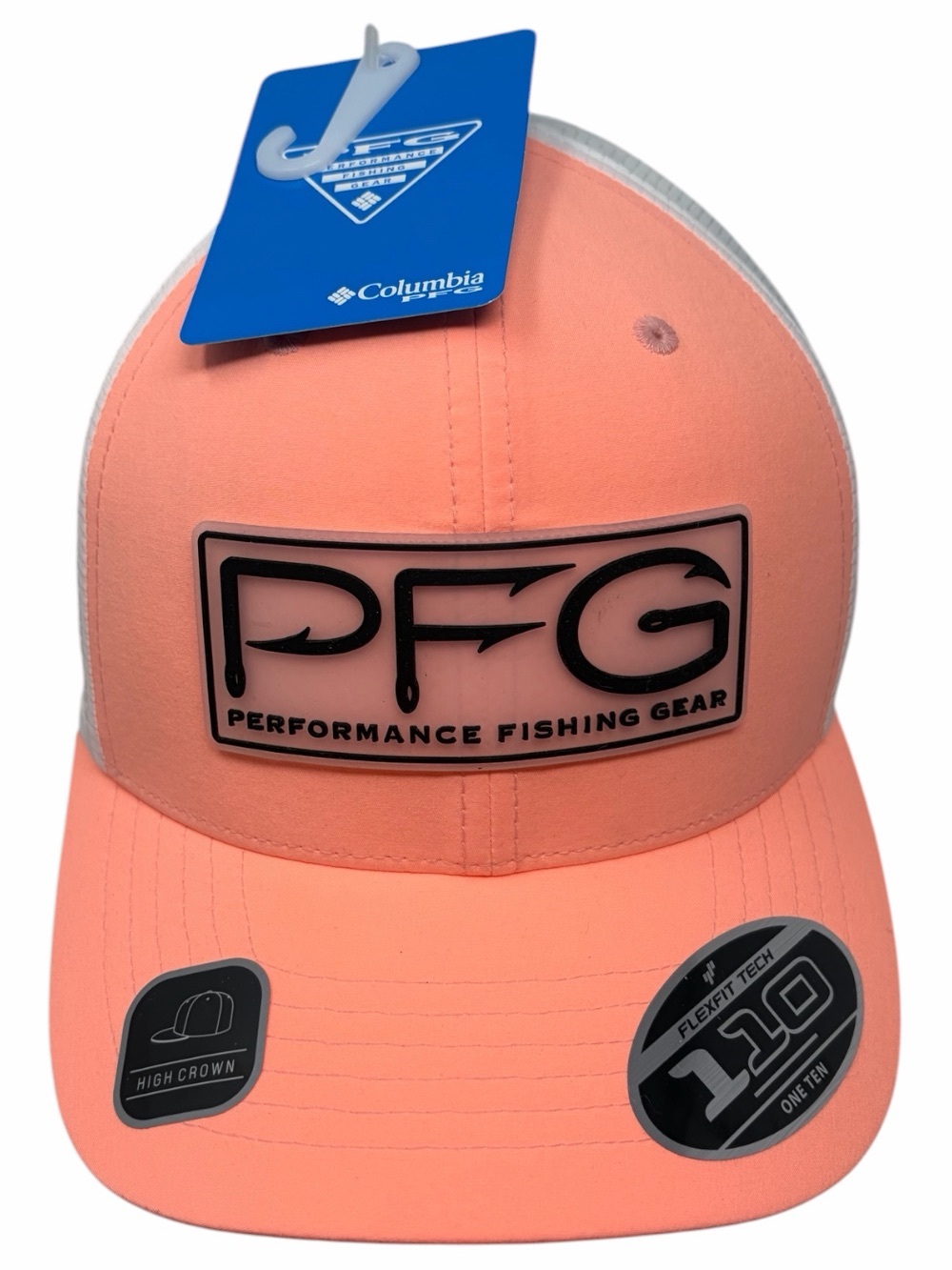 Columbia PFG Hat Peach Coral StrapBack Hooks Signature 110 High FlexFit Tech